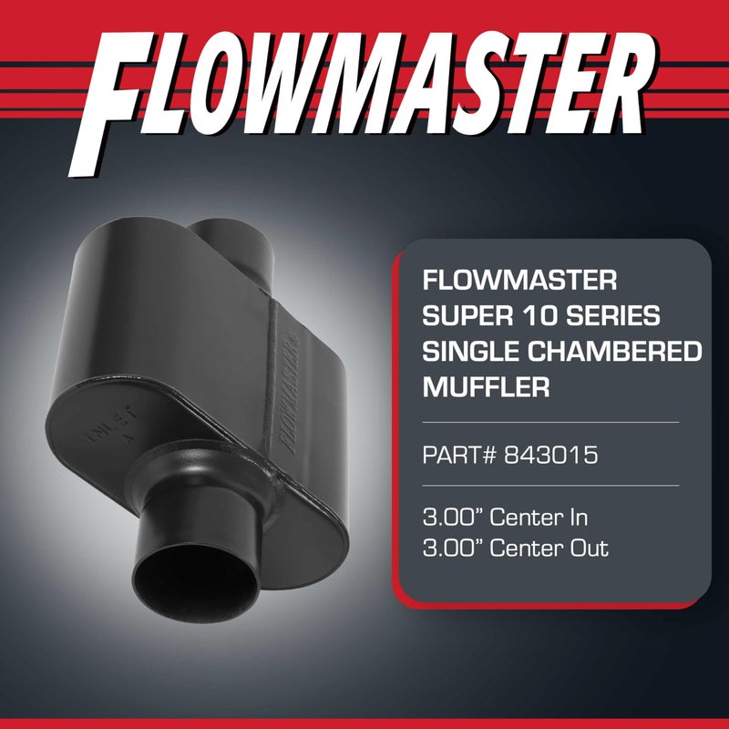 Flowmaster Super 10 Series Chambered Muffler â€“ 3.00â€ Center In / 3.00â€ Center Out â€“ Race-Inspired Sound â€“ 409 Stainless Steel â€“ Ideal for Muscle Cars, LS Swaps, Drag Cars & Off-Road Build (843015) - Image 2